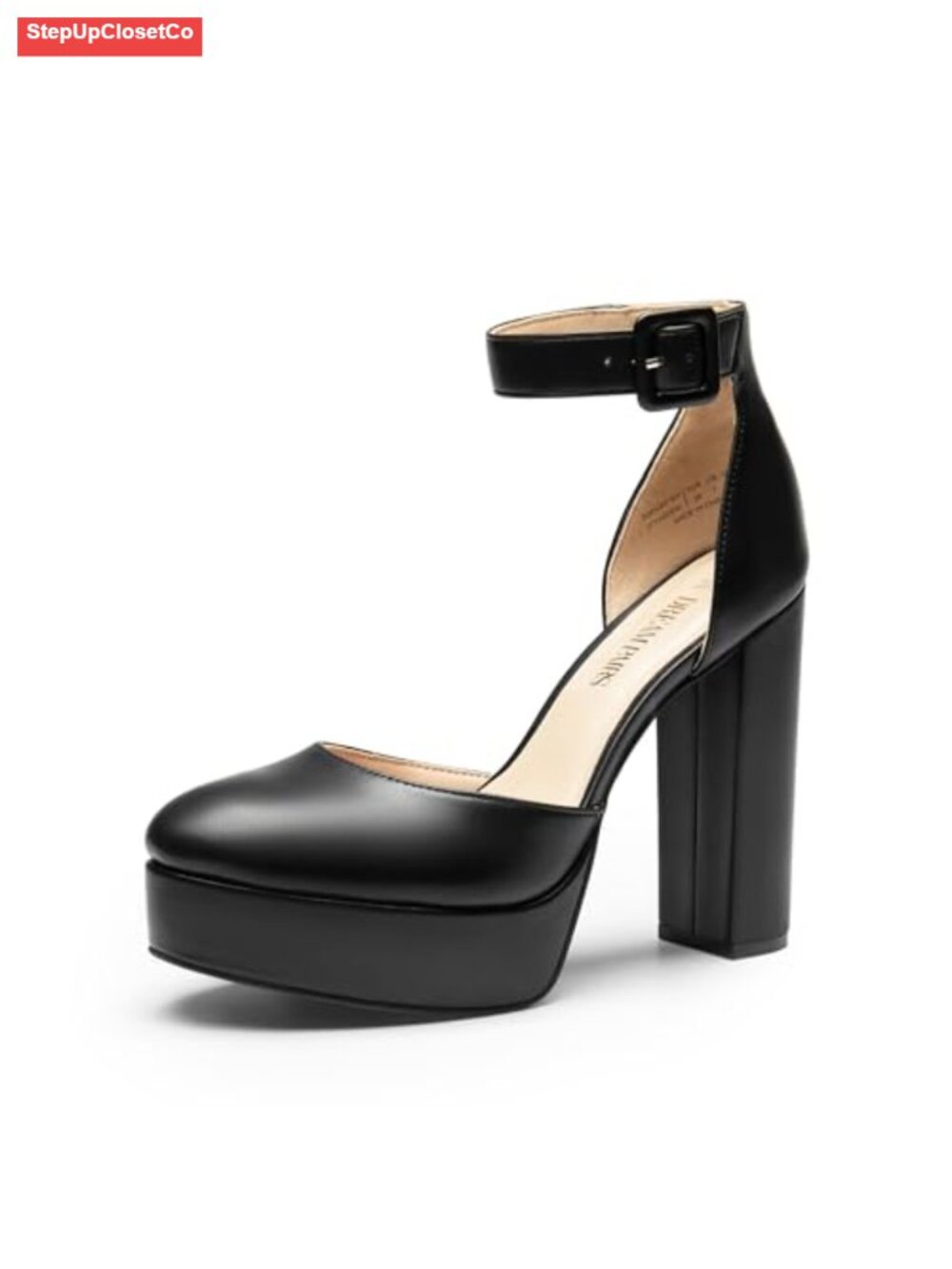 Women's Platform Chunky Block Heel Closed Toe Pumps Buckle Ankle Strap